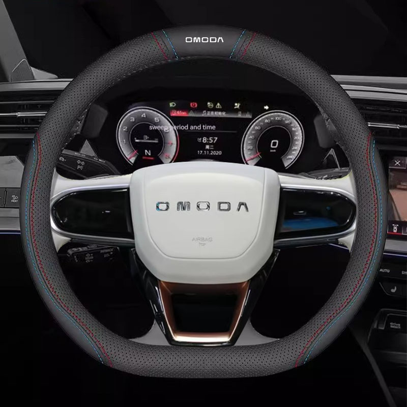 Car Steering Wheel Cover Anti Slip Breathable - Housse de volant en cuir pour
