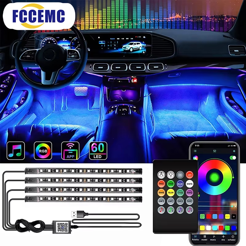 Led Ambient Interior Car Lights App Control - Rvb rétro-éclairage télécommande App musique contrôle