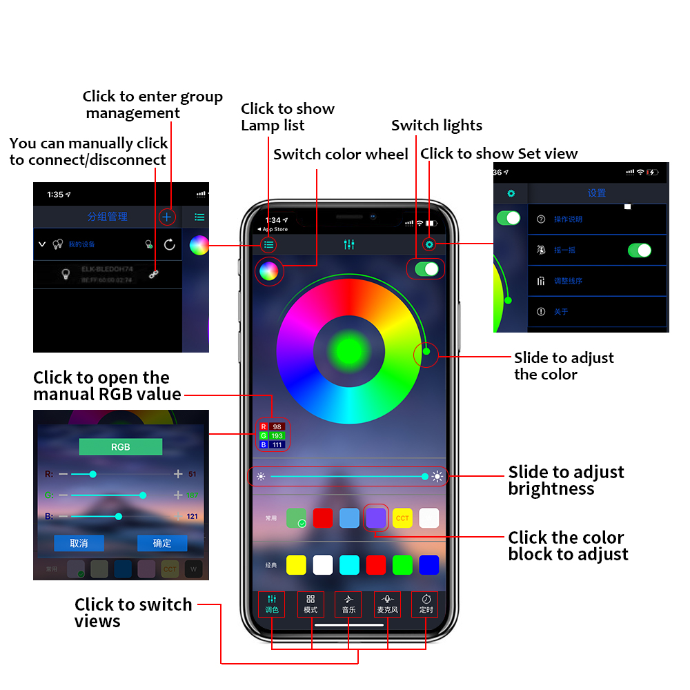 Lumière ambiante intérieure de - Led Ambient Interior Car Lights App Control avis et prix